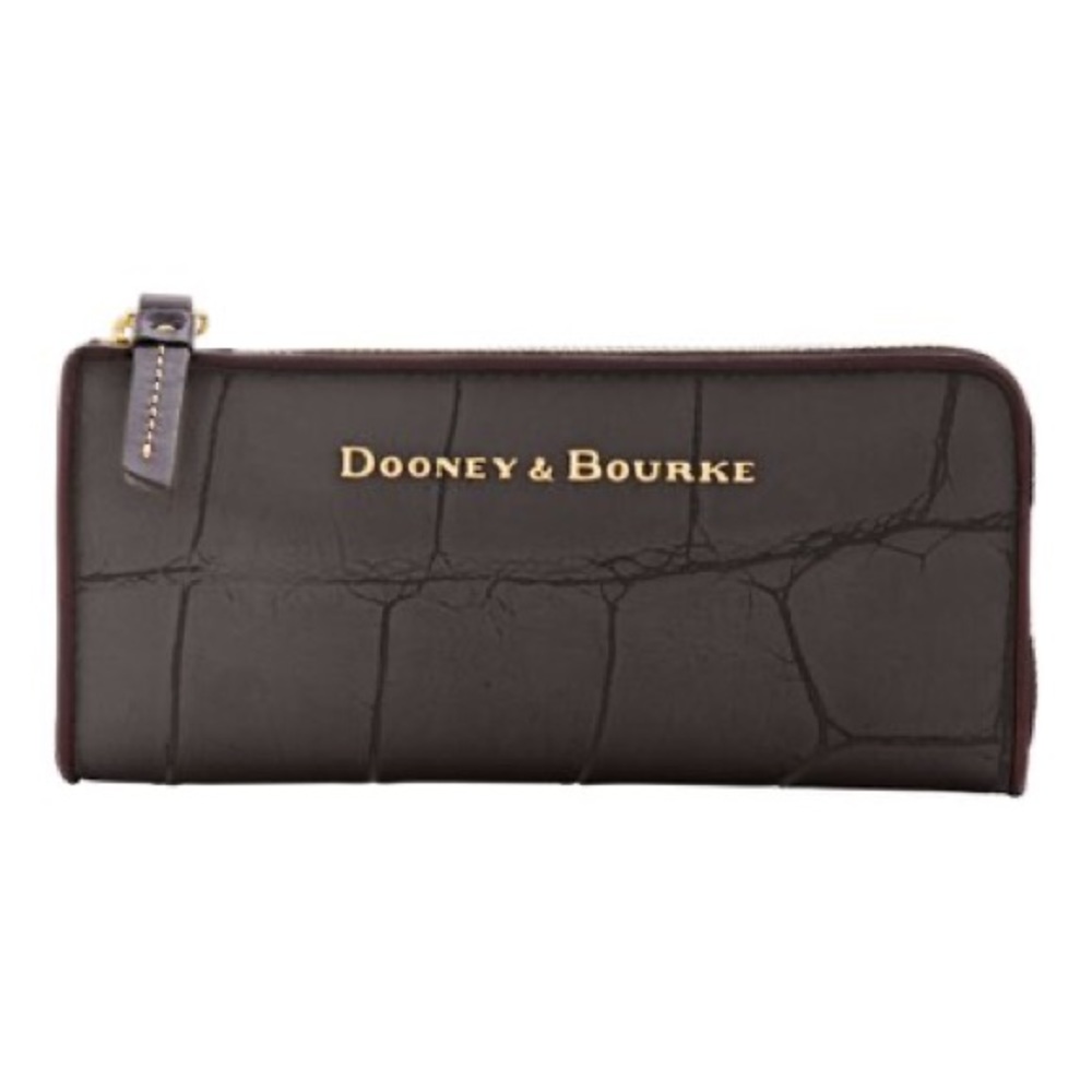 Dooney & Bourke | Smoke & Brown Croc-Embossed Zip Leather Clutch